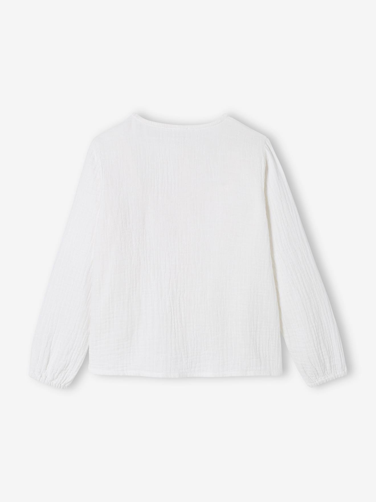 Blusa de chiffon de algodão com babados, para menina de pele cor de barro.
