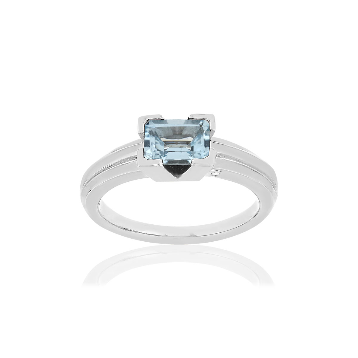 Bague VAN BRILL or blanc 750, aigue-marine, diamant.