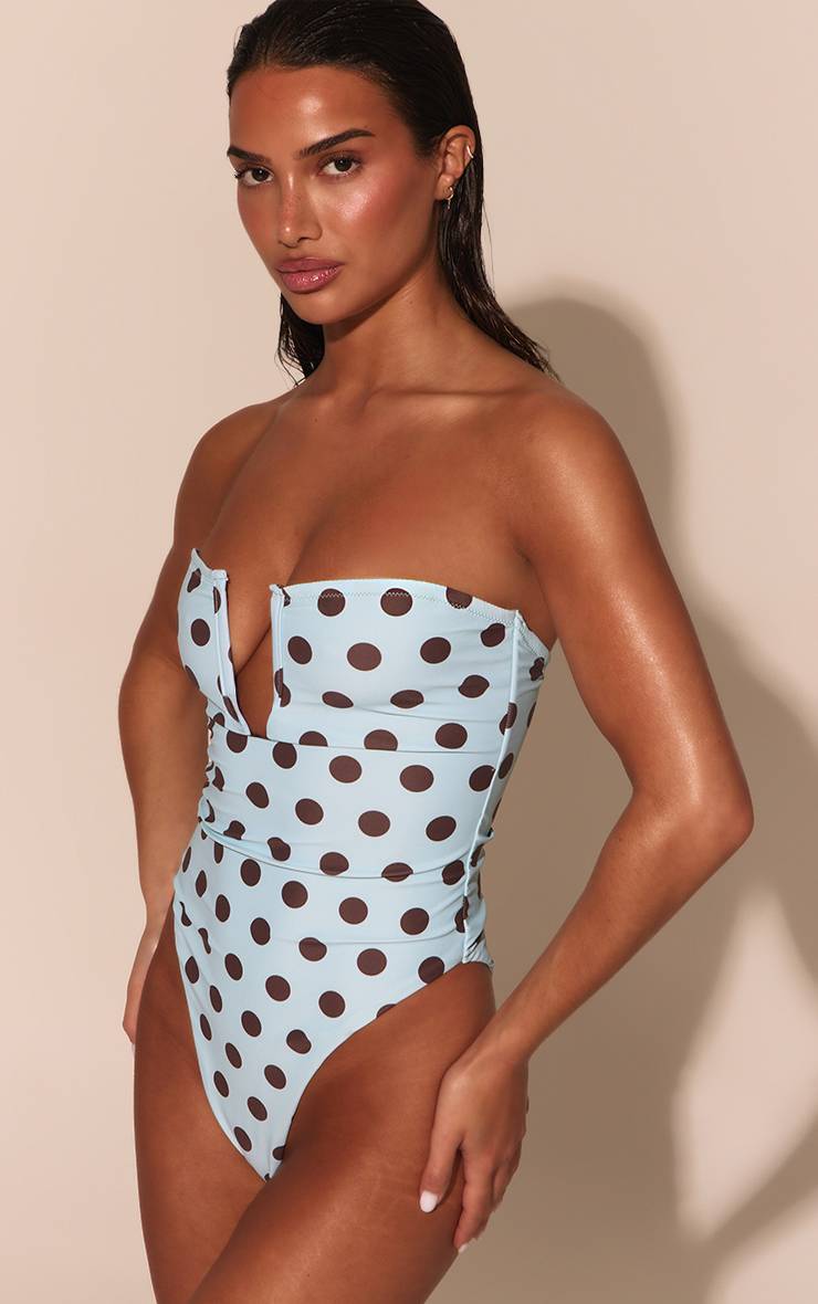 Vert Menthe Maillot De Bain Bandeau À Barre En U Imprimé À Pois