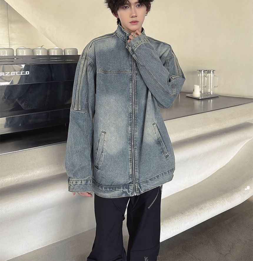 Lorencho - Gewassen denim jack met rits