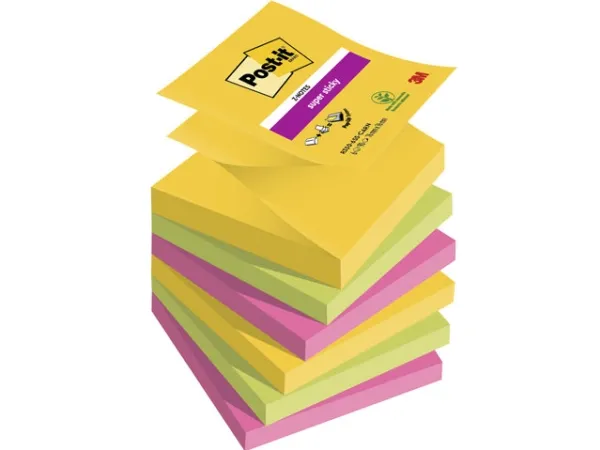 Post-it® Super Sticky Z-Notes Carnival 76x76 mm med 90 ark pr. blok - (6 stk.)