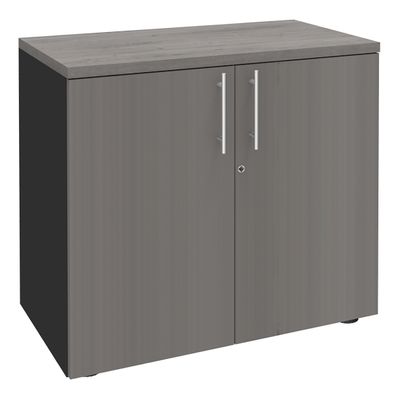 Armoire basse IDRA/DUAL - H72 x L80 x P47 - 2 portes - Corps anthracite - Dessus et portes imitation Chêne gris