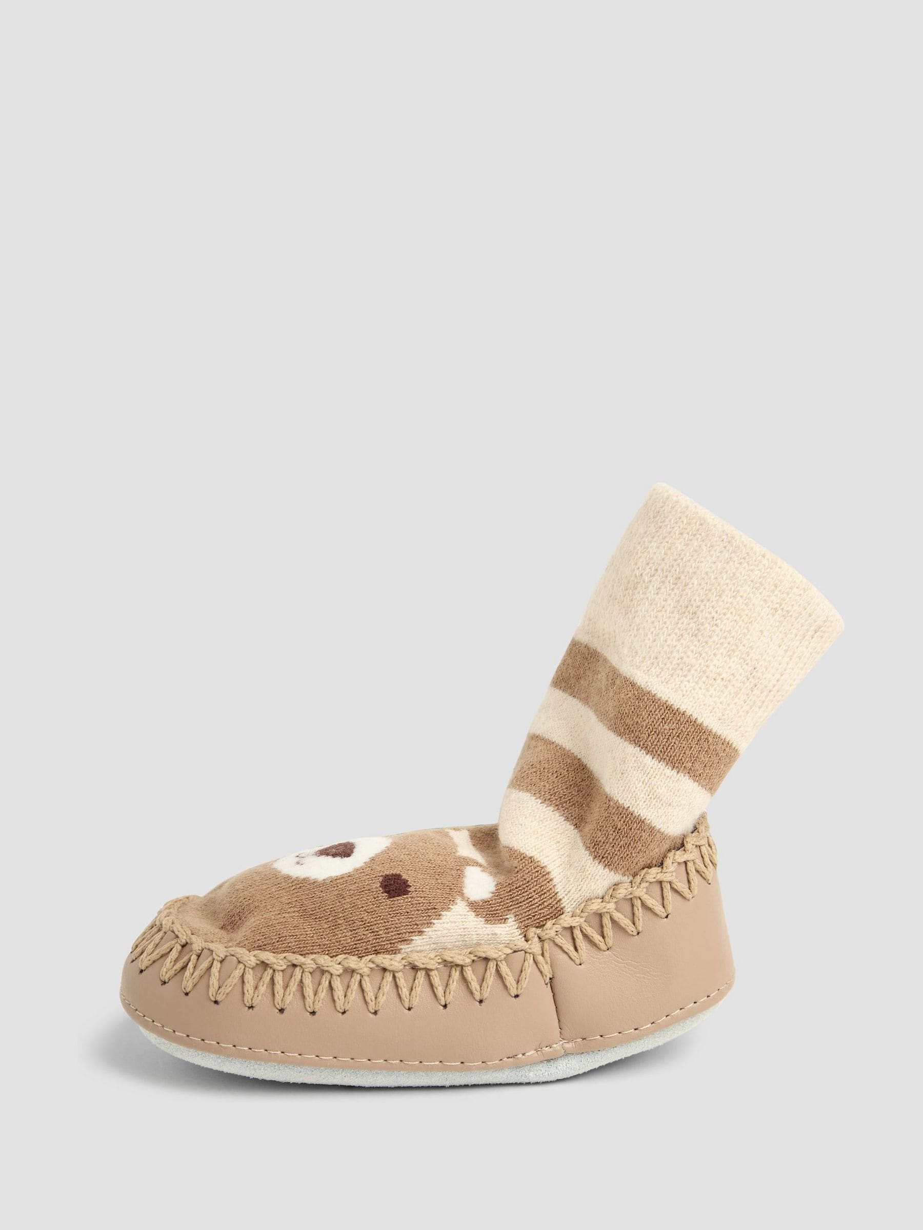 Bruin met beer - Jojo Maman Bébé moccasin pantoffelsokken