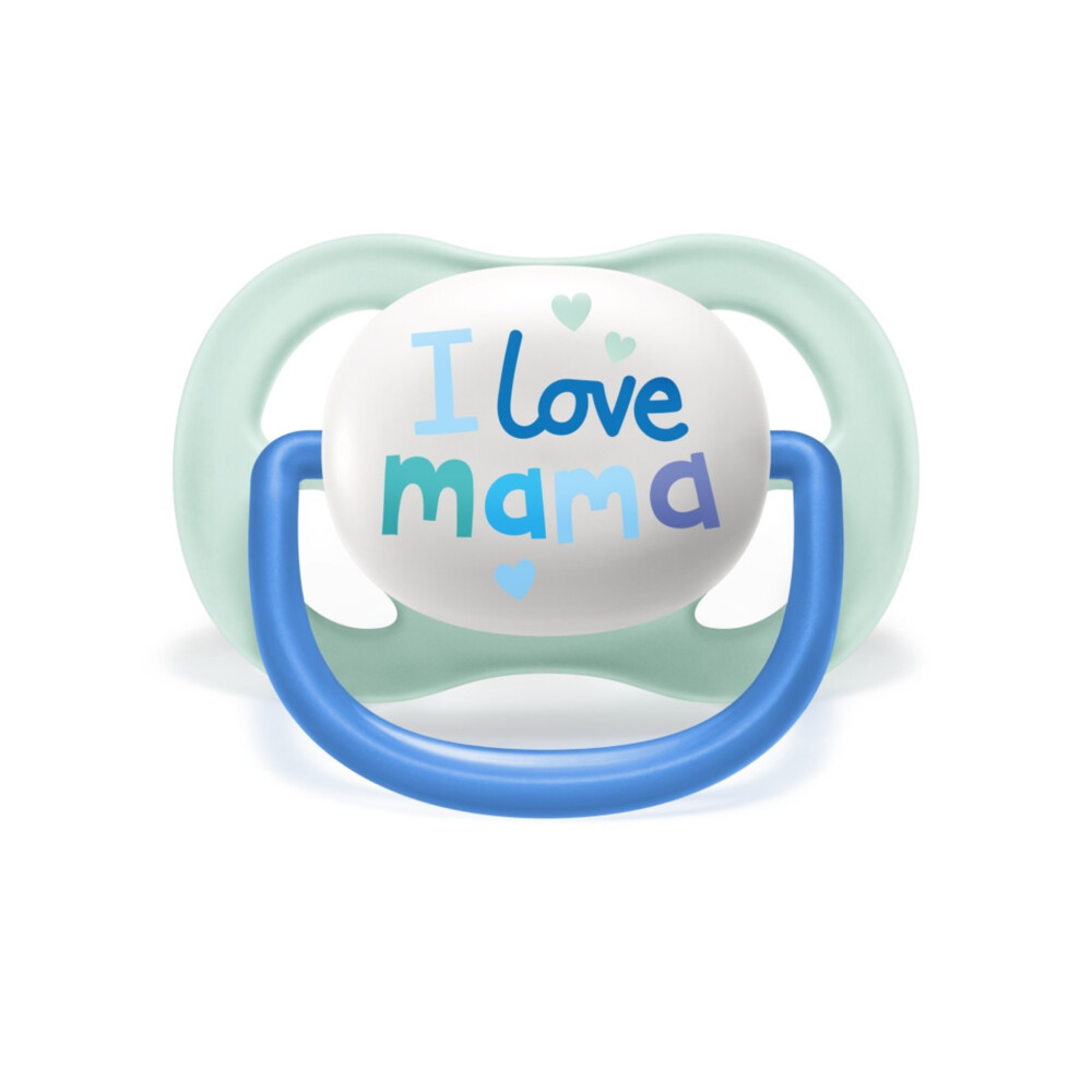 Philips Avent Fopspeen Ultra Air 0-6 mnd I Love Mama Blauw2 stuks