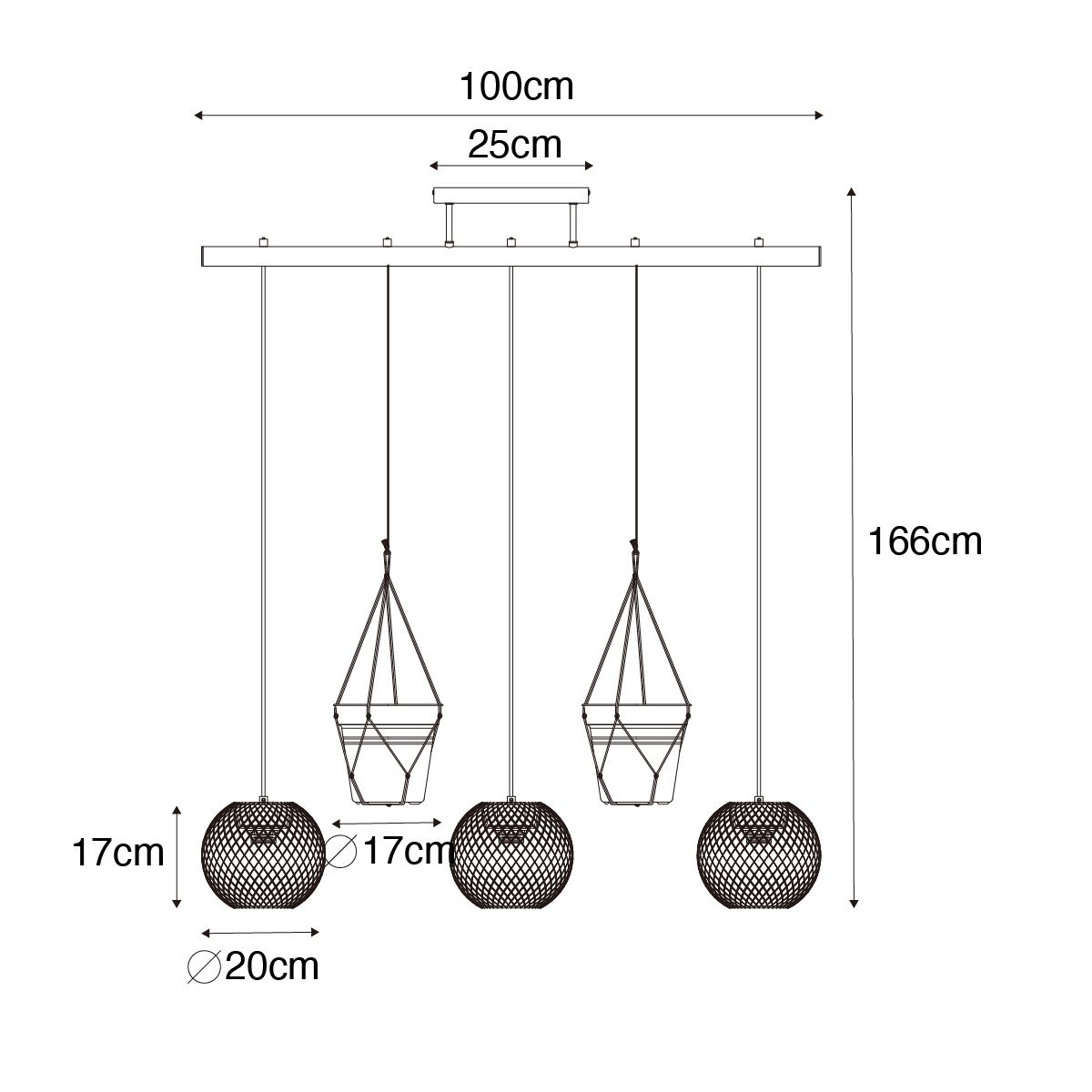 Industriële hanglamp zwart 3-lichts - Flor