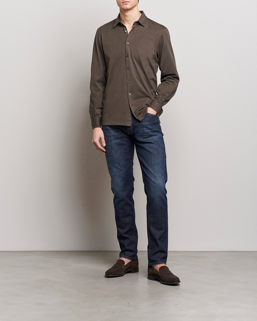 Gran Sasso Washed Cotton Jersey Shirt Dark Brown