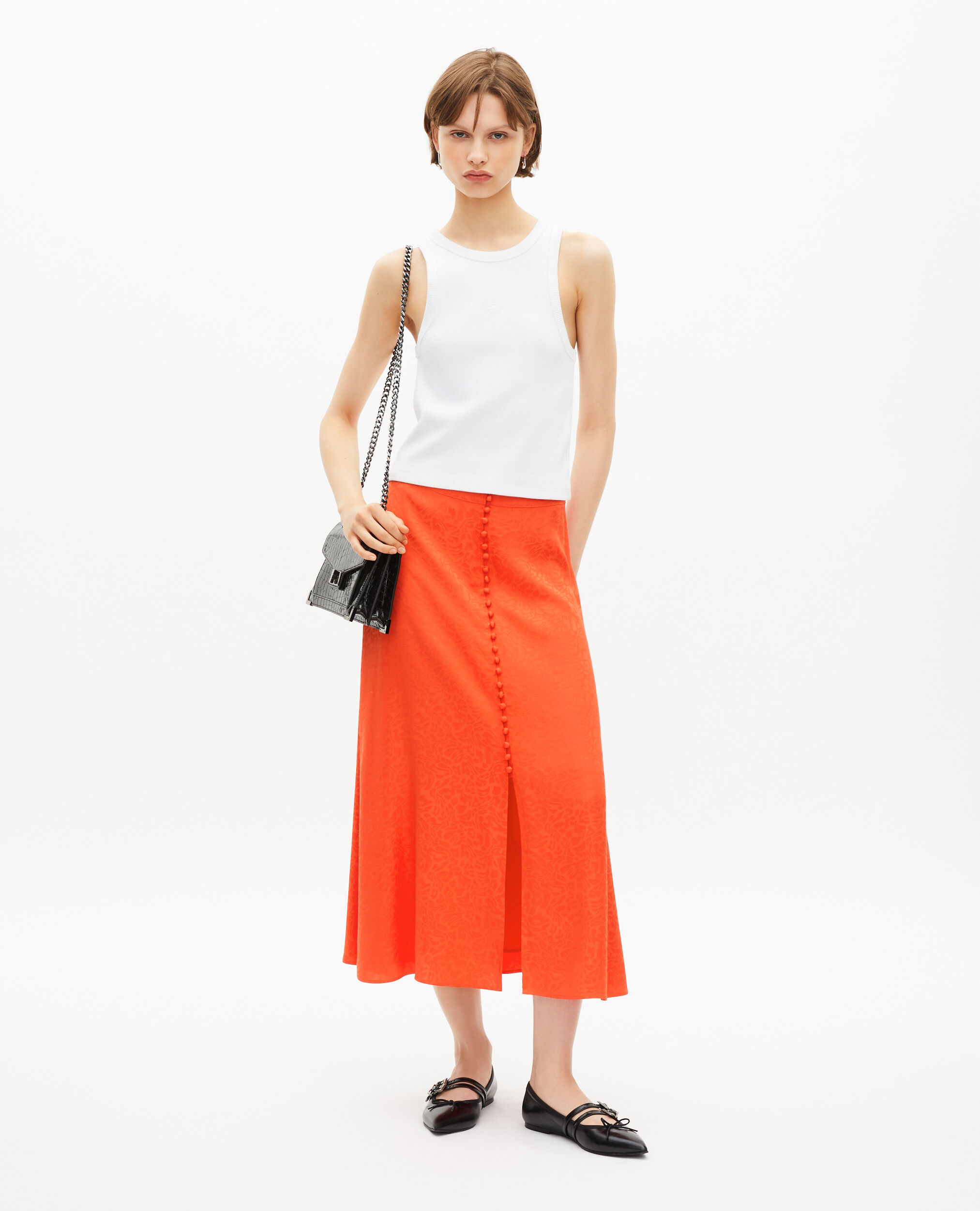 Jupe longue en jacquard orange