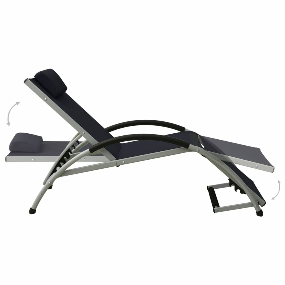 Transat chaise longue bain de soleil lit de jardin terrasse meuble d'extérieur avec oreiller textilène noir