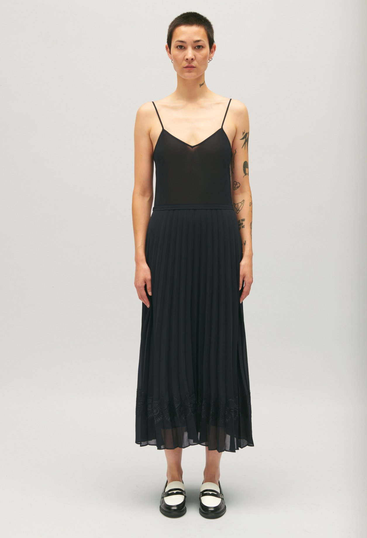 Robe Teli midi trompe l'&oelig;il bleu marine