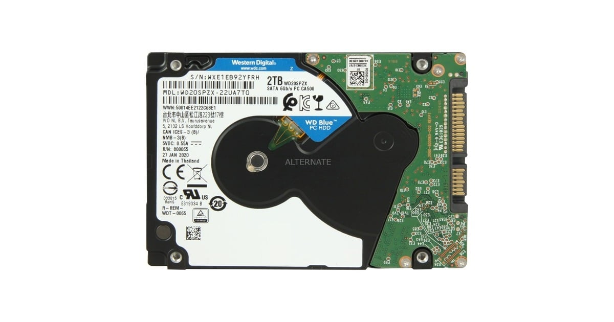 WDBlue 2TB harde schijf  (WD20SPZX, SATA 600)