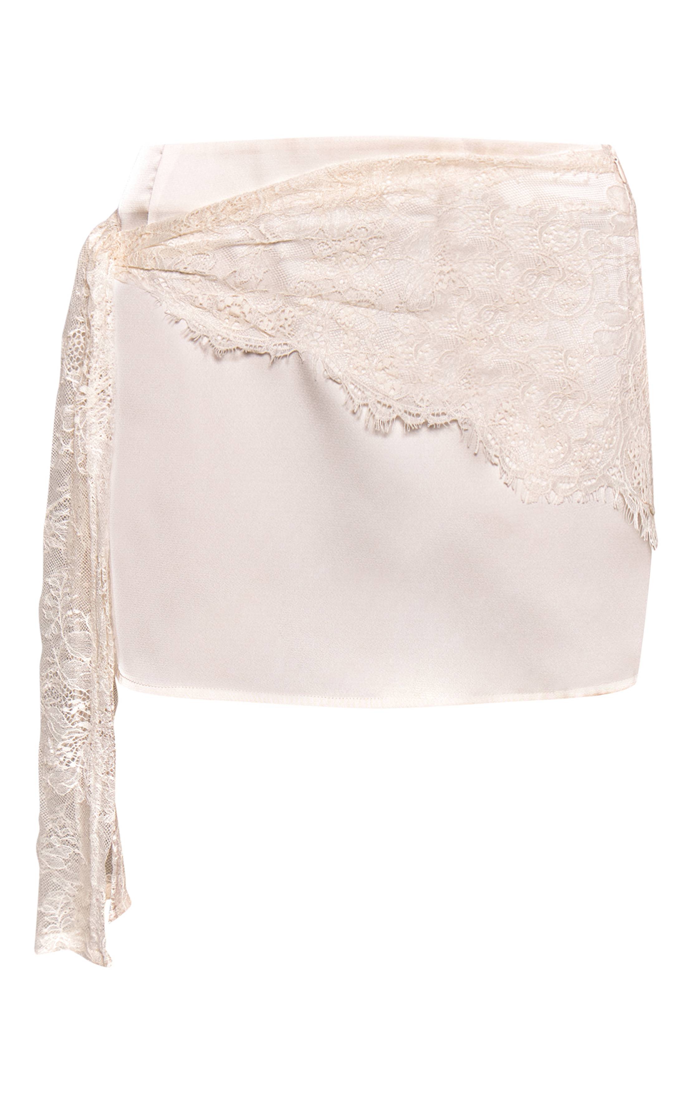 Crème Mini Jupe Satinée À Détail Enveloppant En Dentelle