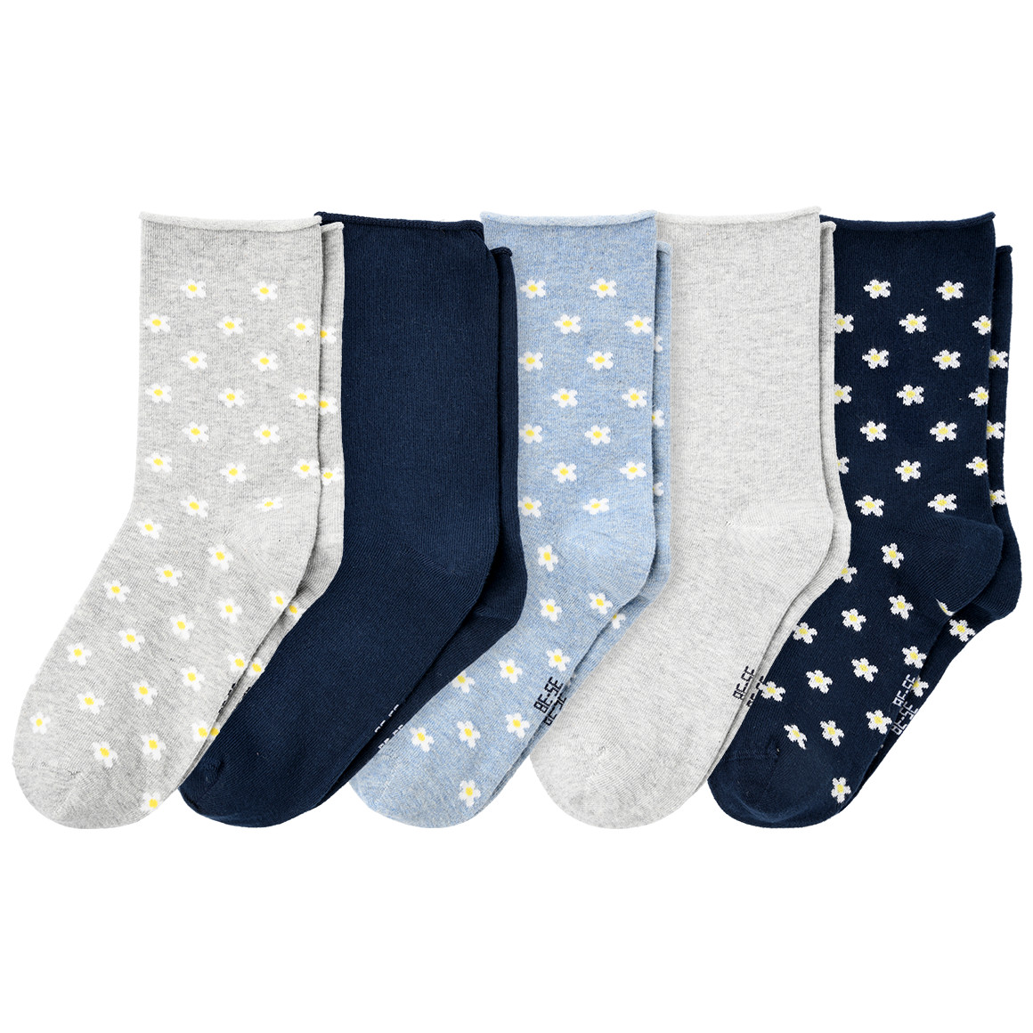 Gina Benotti 5 Paar Damen Socken mit Blümchen dunkelblau / blau / grau