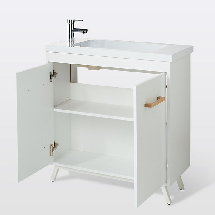 Meuble sous vasque à poser GoodHome Ladoga blanc 80 cm + plan vasque Makonda