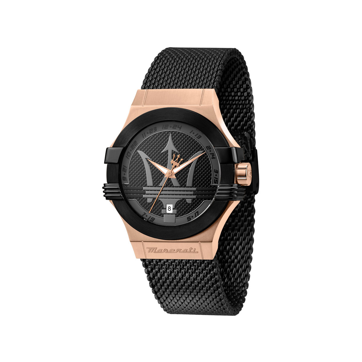 Montre MASERATI homme acier doré jaune bracelet acier  noir