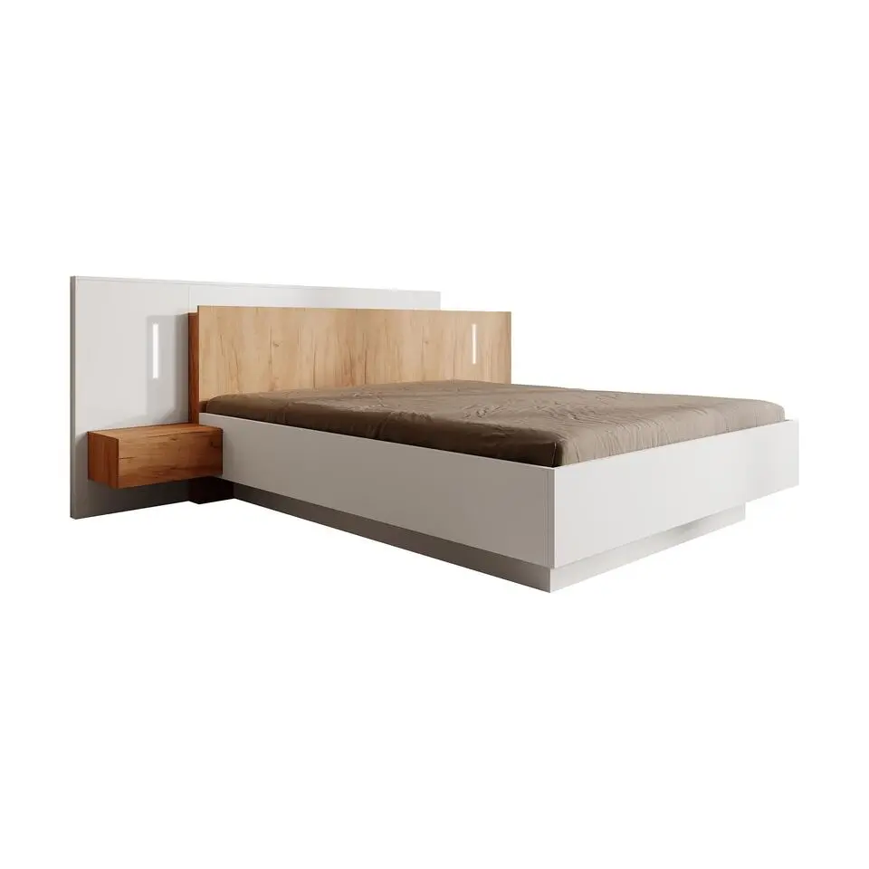 Meubella - Tweepersoonsbed Three - Wit - Eiken - 160x200 cm