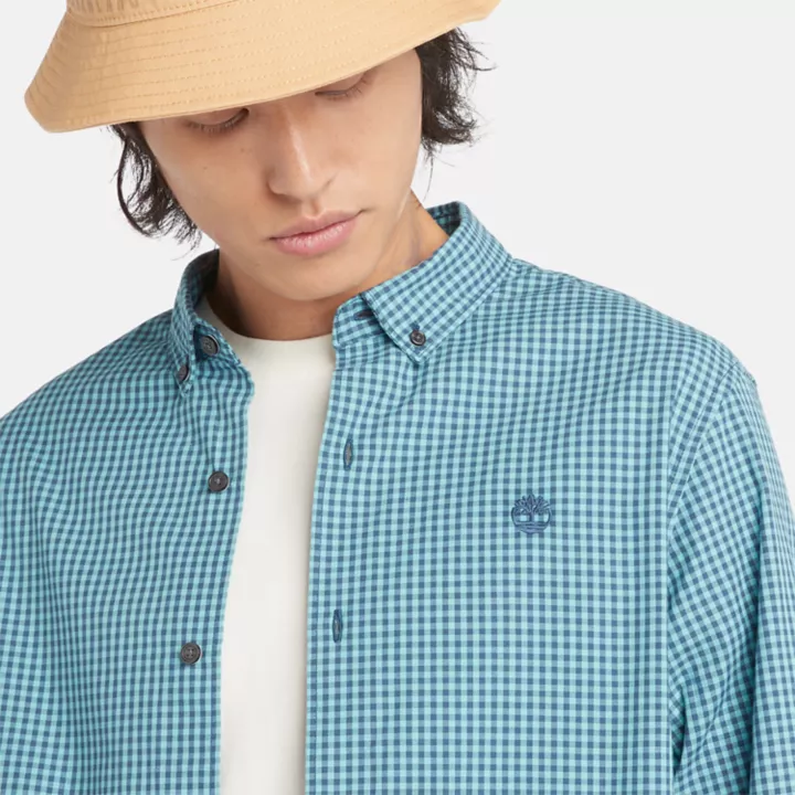 Chemise vichy en popeline pour homme en bleu