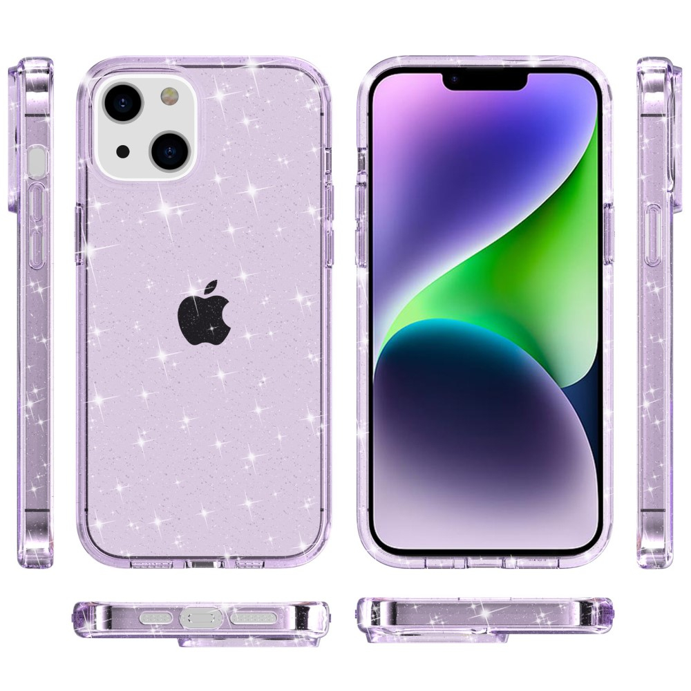 iPhone 15 Hybrid Hardcase Schutzhülle im Glitzer Design - Lila / Transparent