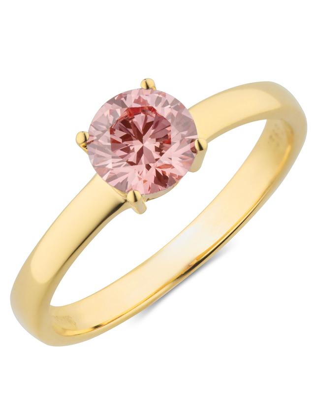 Solitär-Ring, pinker Brillant, Gelbgold 585