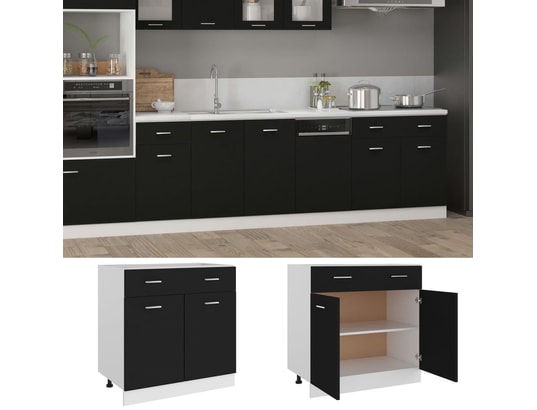 VIDAXL - Meuble bas Armoire de cuisine noir 80x46x81,5 cm aggloméré