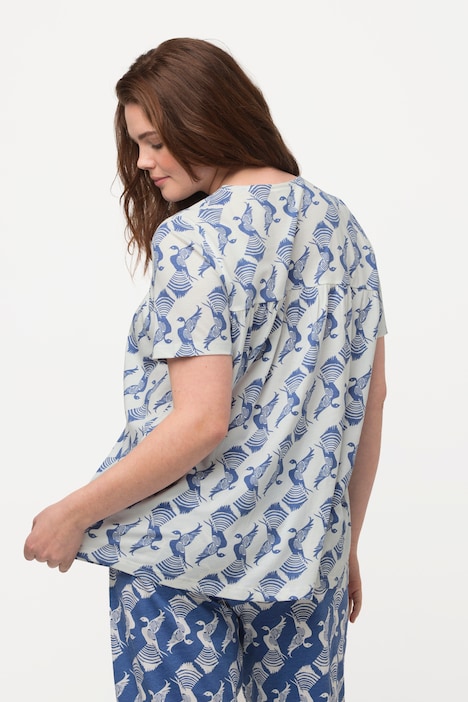 Pyjama-Shirt, Tauben, V-Ausschnitt, Halbarm, Biobaumwolle