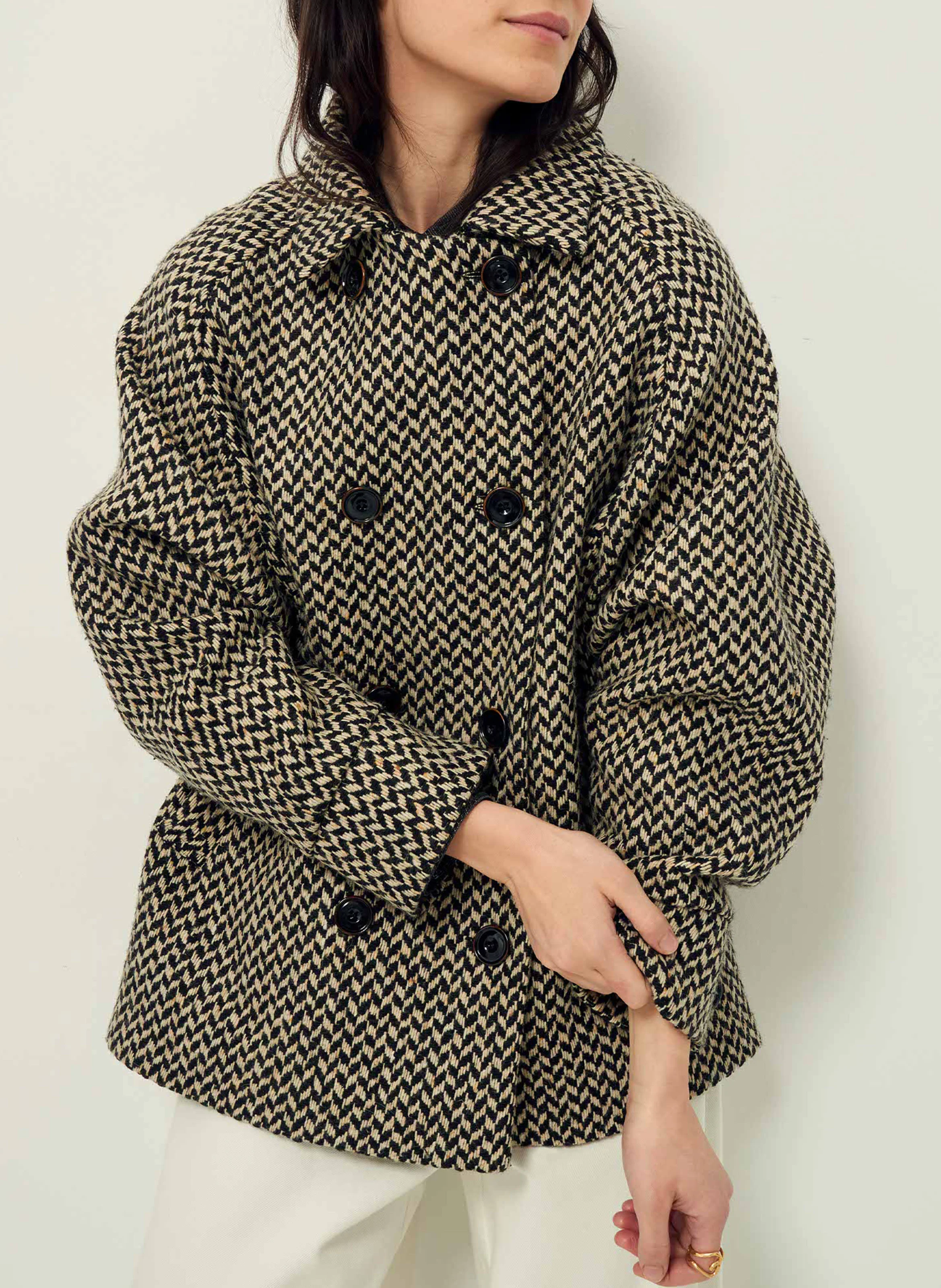 CHEF - Caban col classique en coton et laine| Noir