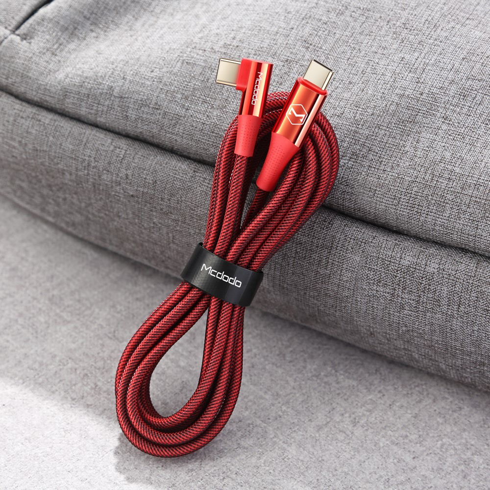 (1.2m) USB C auf USB C 90 Grad Winkel Ladekabel Nylon Datenkabel Power Delivery   Quick Charge 4.0 (PD/100W) - Rot