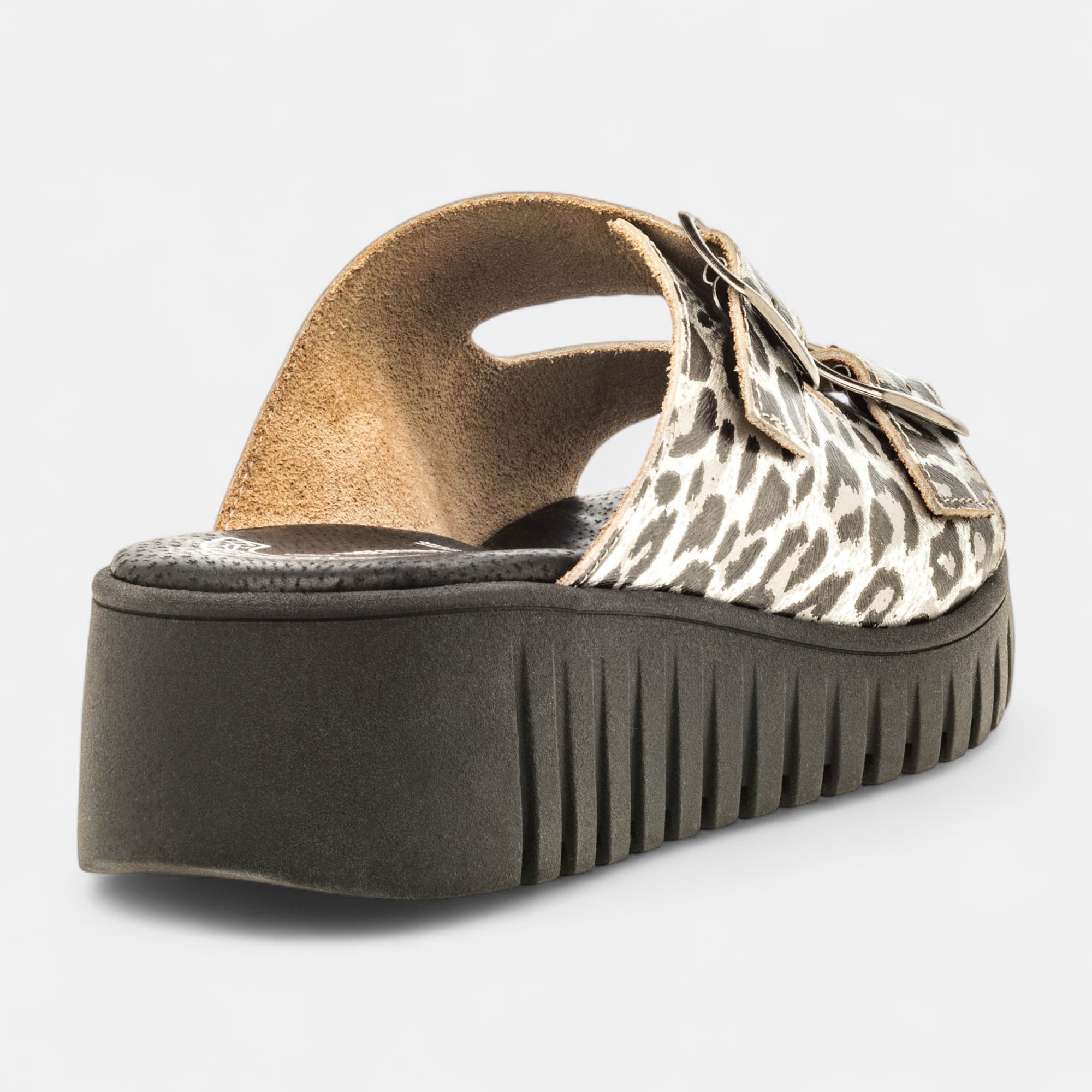 Mules à talon compensé Femme en cuir argent
