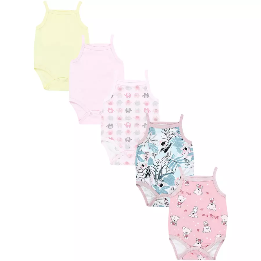 TupTam Mädchen Babybody mit Spagettiträger Sommer 5er Pack rosagelb