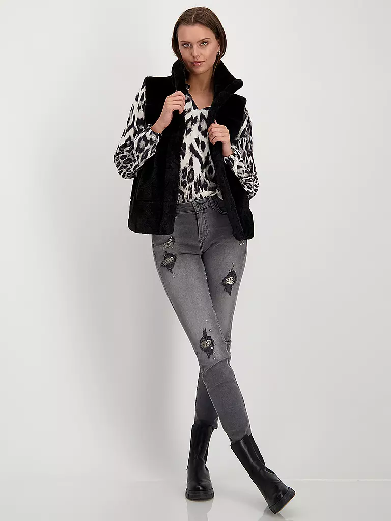 MONARI Gilet in Felloptik schwarz