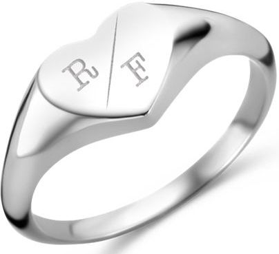 Hartvormige zilveren zegelring met twee initialen Names4Ever
