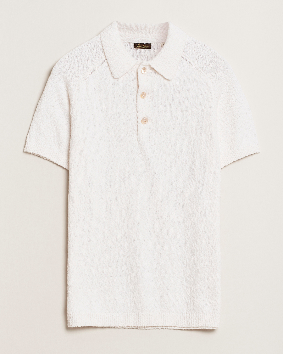 Stenströms Knitted Boucle Cotton Polo White
