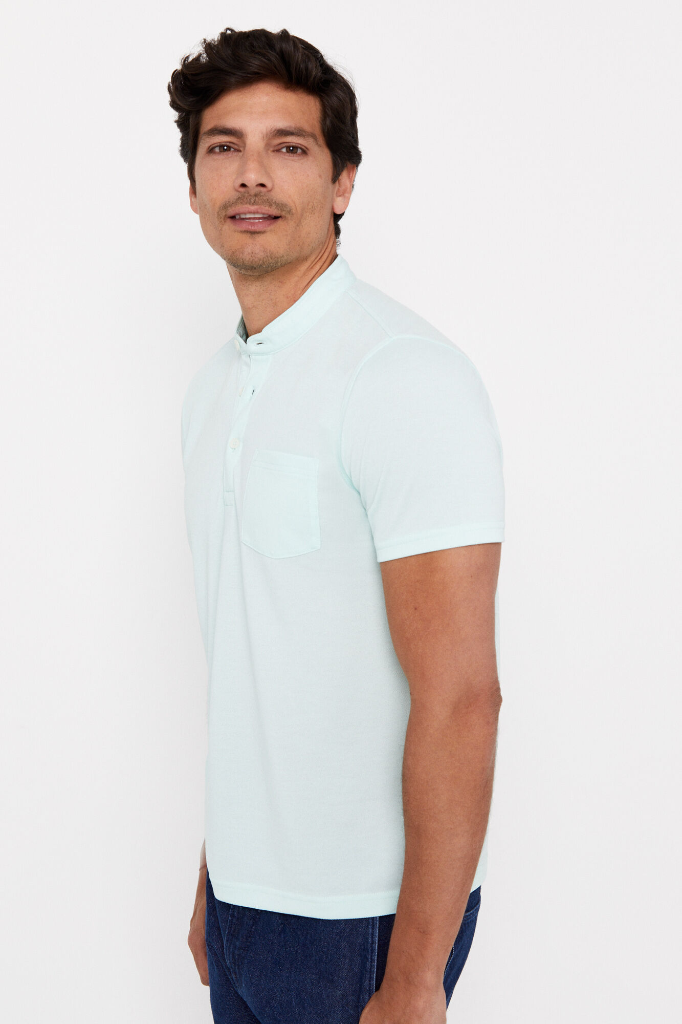 Camisa polo Coolmax com gola mandarim - Verde