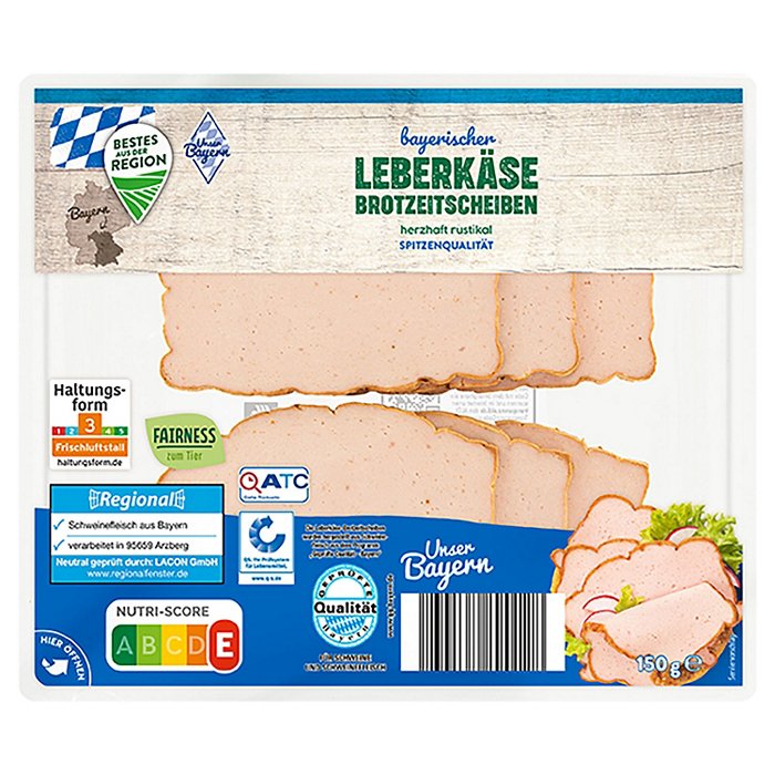 BESTES AUS DER REGION UNSER BAYERN Bayerischer Aufschnitt 150 g, Leberkäse Brotzeitscheiben