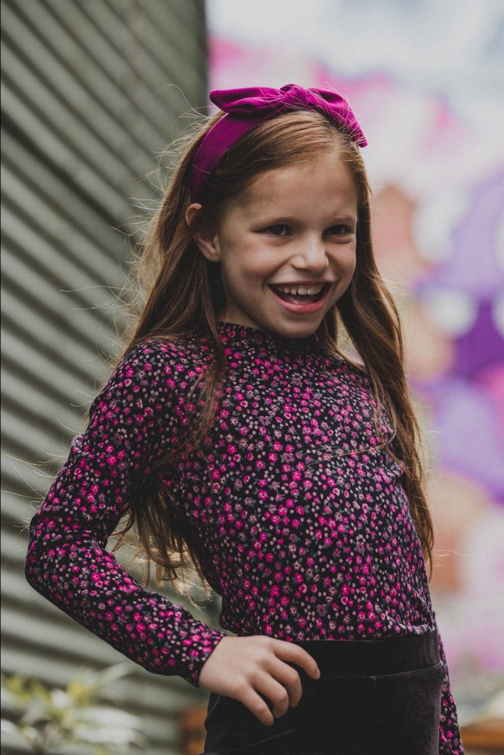 LOOXS gebloemde longsleeve zwart/fuchsia