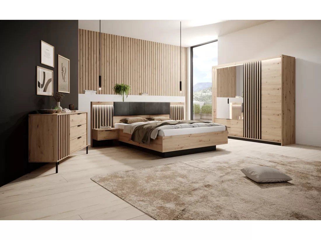 Armoire à portes battantes TALLY LED 220x60x211 Crème & Noir