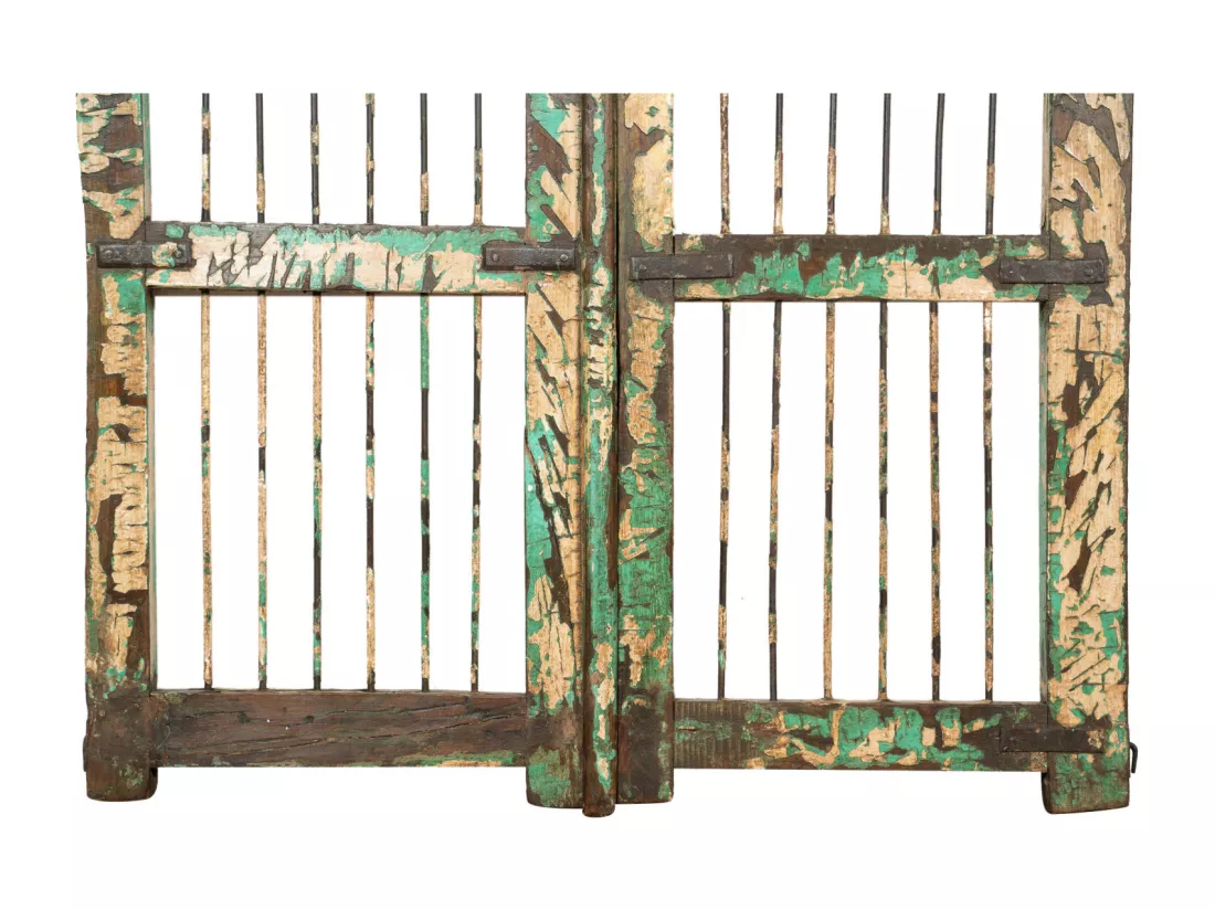 BISCOTTINI Portail - Bois massif et fer finition antique -Portail en métal - Porte décorative - Portail d'entrée -Extérieur - 90x6x100cm