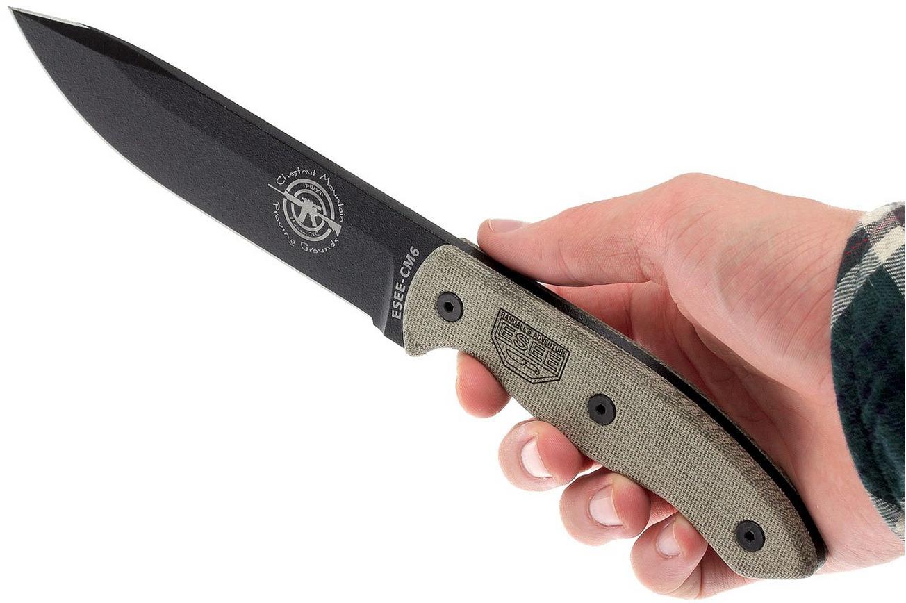 ESEE Model CM6 black, survivalmes met kydex schede   riemclip