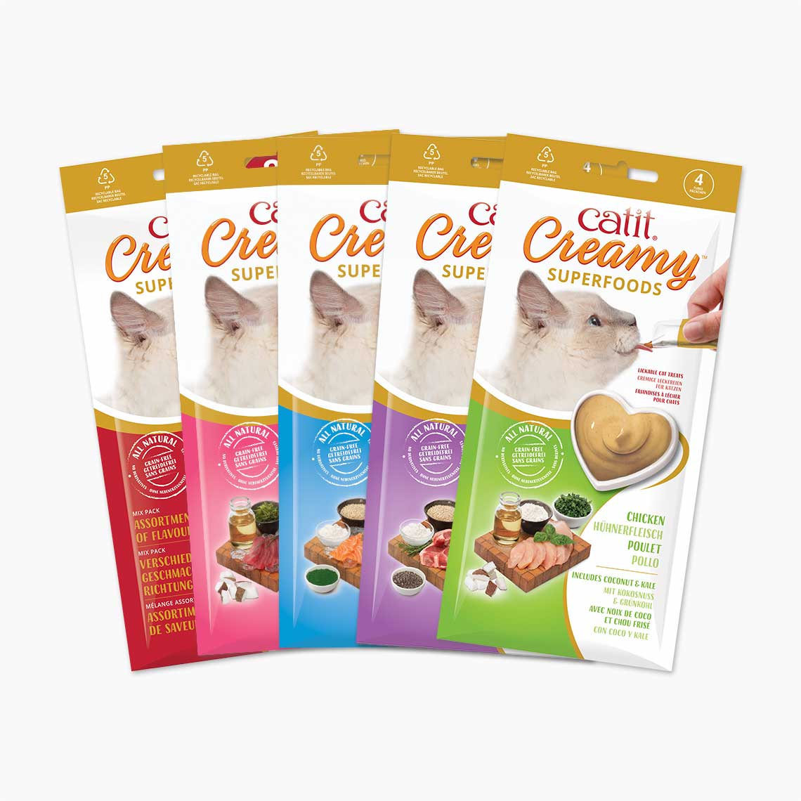 Catit Petisco Líquido Cremoso para Gatos com Superalimentos, Atum com Coco e Wakame, 4 x 10g