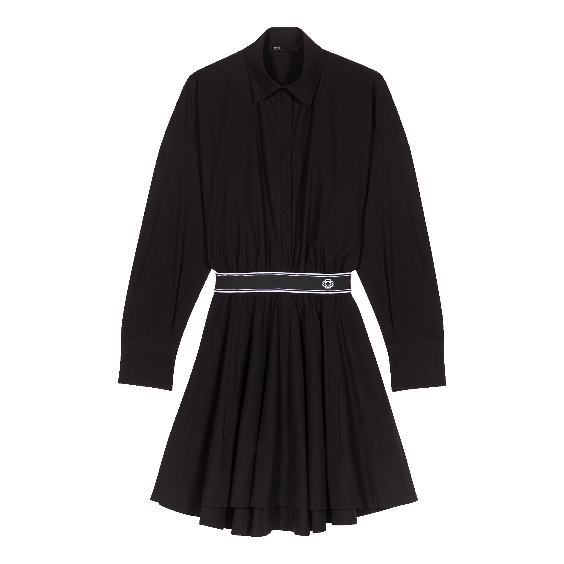 Robe chemise courte évasée en coton mélangé | Noir