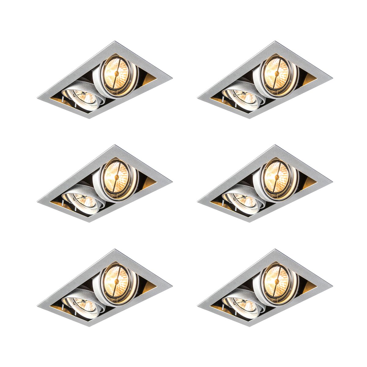 Set van 6 Inbouwspot staal AR111 verstelbaar 2-lichts - Oneon