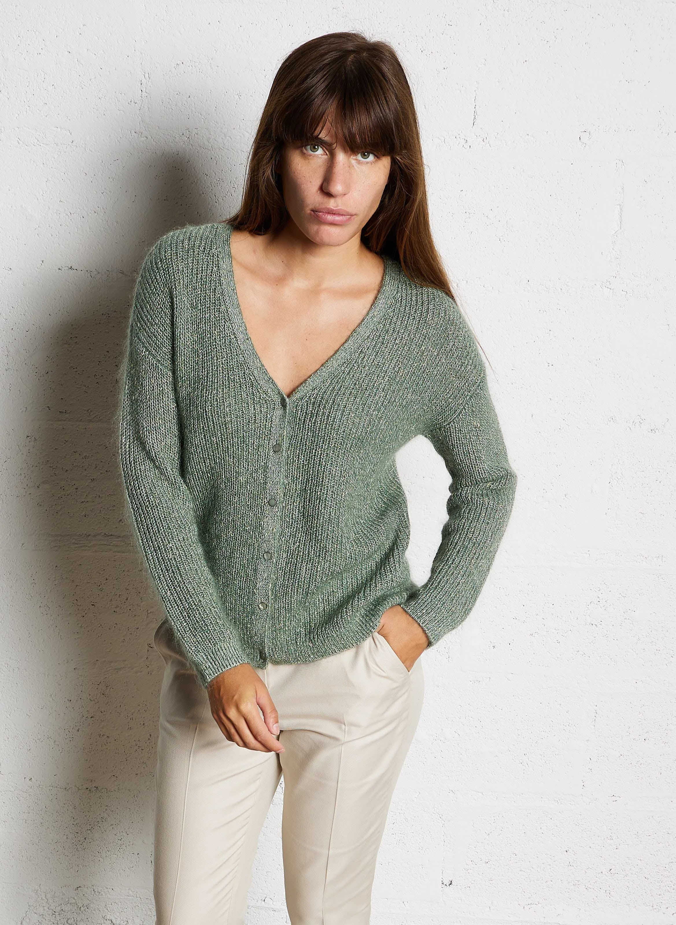 CADDY - Cardigan col V en laine mélangée | Vert