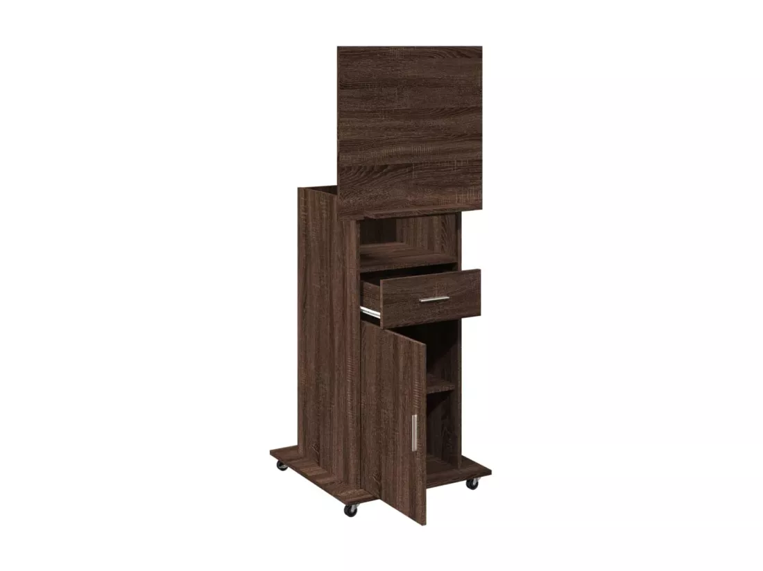 Pupitre et roues et tiroir chêne marron bois d'ingénierie