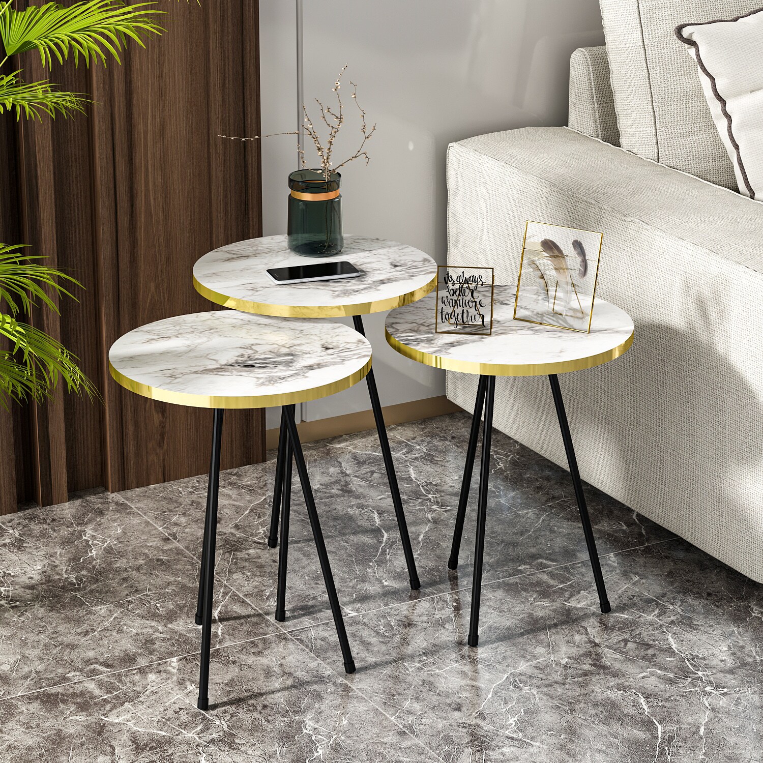 Beistelltisch 3er Set Marmoroptik Weiß 21786245