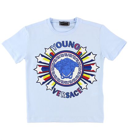 Young Versace T-shirt - LyseBlå m. Logo/Stjerner