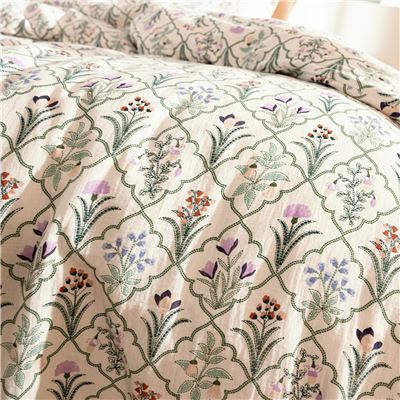 Linge de lit gaze de coton motif herbier rétro