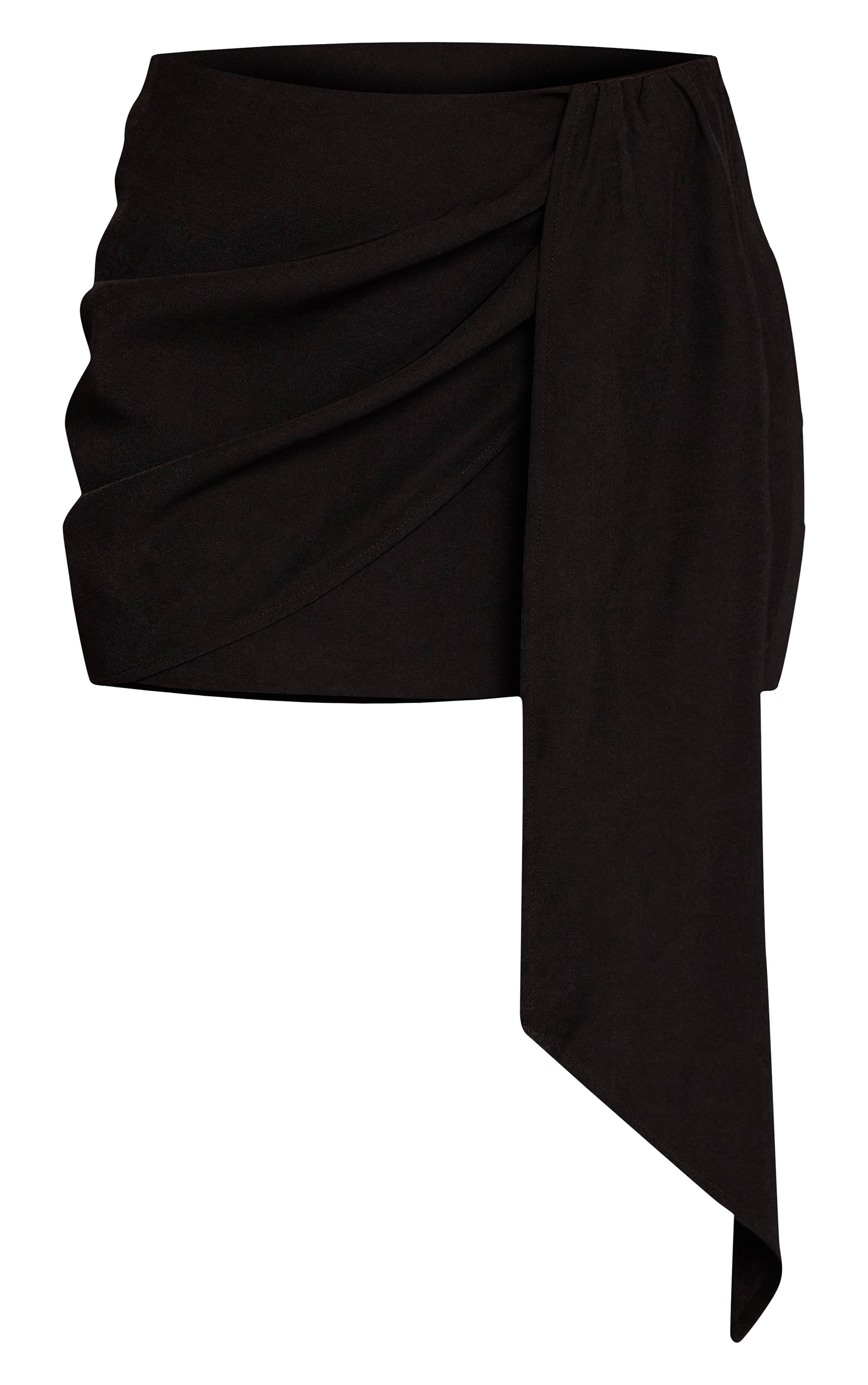 Noir Ensemble Jupe Courte Drapée Portefeuille En Tissu Tissé Ajusté