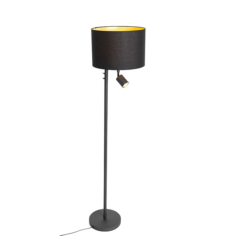 Vloerlamp zwart met gouden binnenkant en leeslamp - Jelena