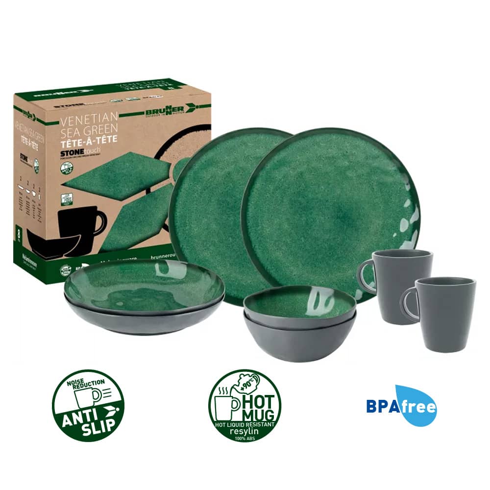 Lot de vaisselle Brunner 8 pièces Sea Green mélamine Tête-à-Tête