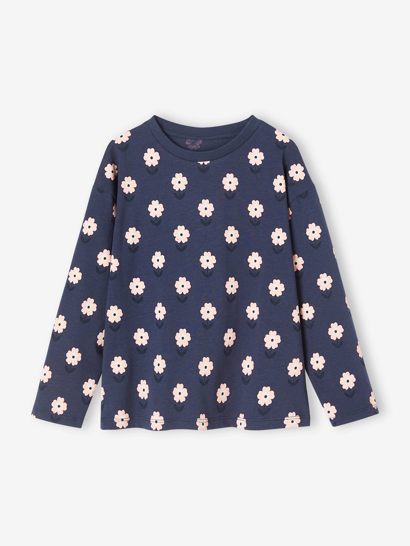 Camiseta listrada azul de manga comprida para meninas