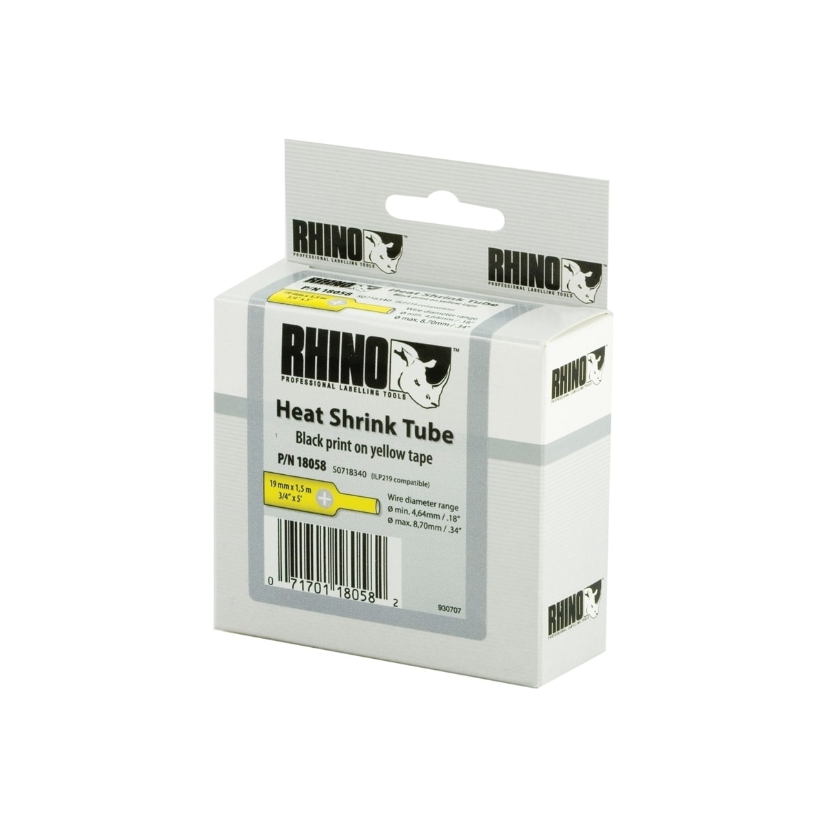 DYMO RhinoPRO märkbar krympslang 19mm, svart på gult, 1.5m rulle